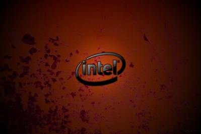 High Def Intel wallpaper set on a rusty background.