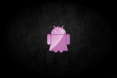 High def wallpaper of a glass Lady Google Droid on black leather.